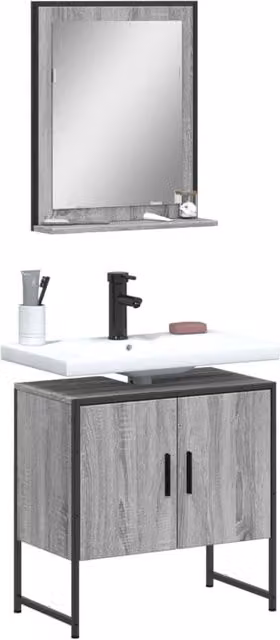 Berkfield Home 2 Piece Grey Bathroom Cabinet Set Including Mirror Cabinet and Vanity Unit