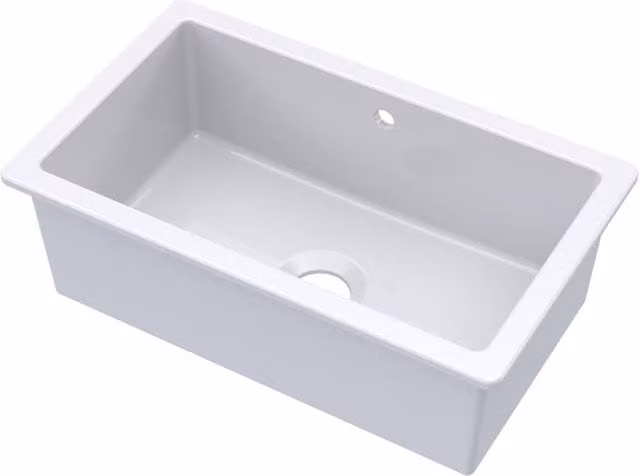 Balterley White Ceramic Fireclay Undermount 1 Bowl Kitchen Sink with Overflow W: 76.3 cm, D: 45.7 cm