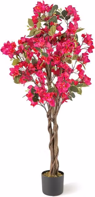 COSTWAY Pink Artificial Bougainvillea Tree with Green Foliage