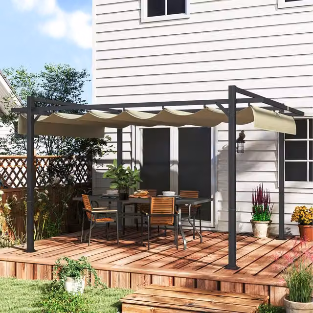 Outsunny Retractable Pergola Canopy with Aluminium Frame in Beige