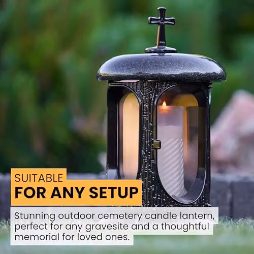 NOVECRAFTO Black Granite Memorial Lantern with Cross, Height: 22 cm – 5