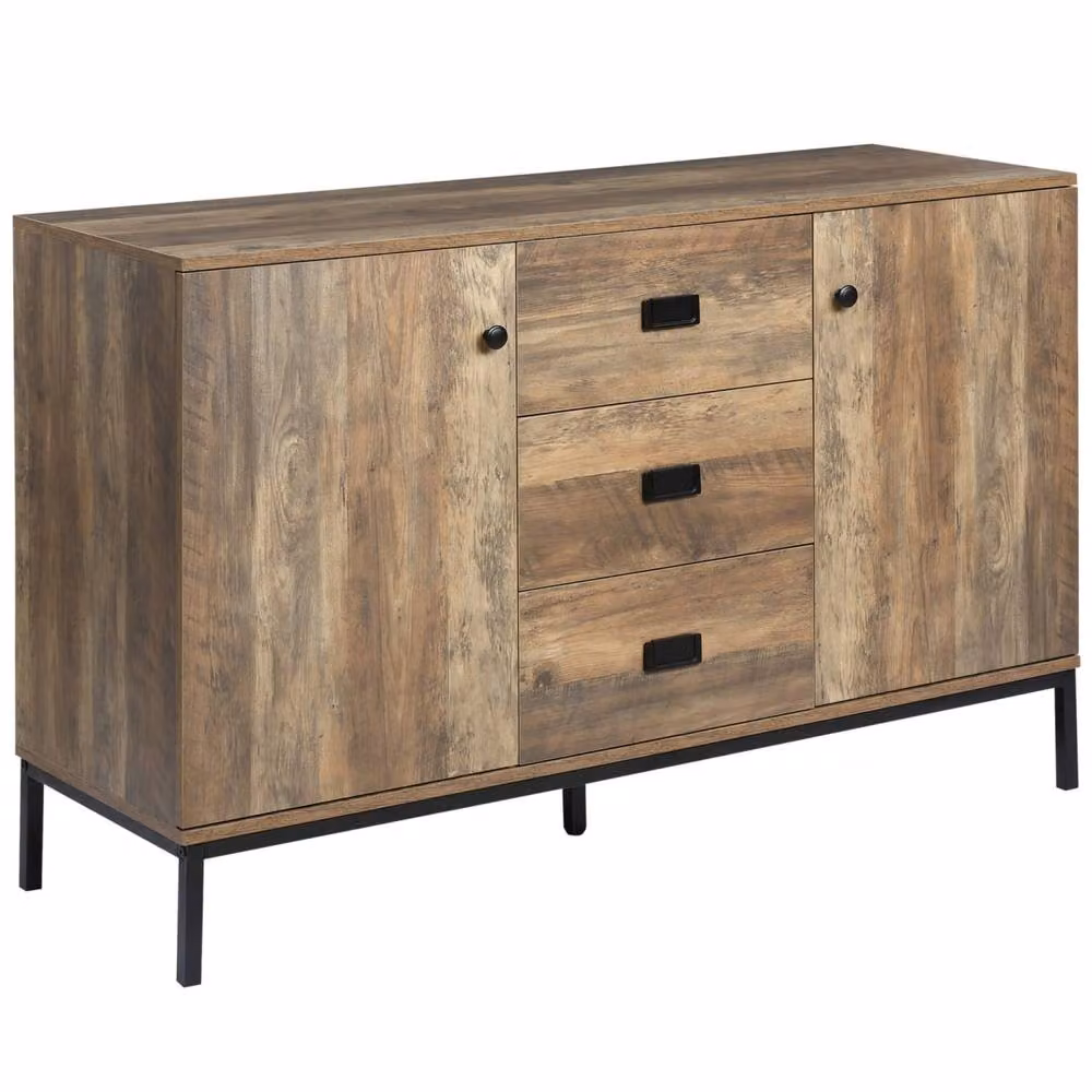 Wyld Haus Modern Mango Wood Effect Sideboard with 3 Drawers and 2 Doors in Brown and Black, W: 120 cm – 2