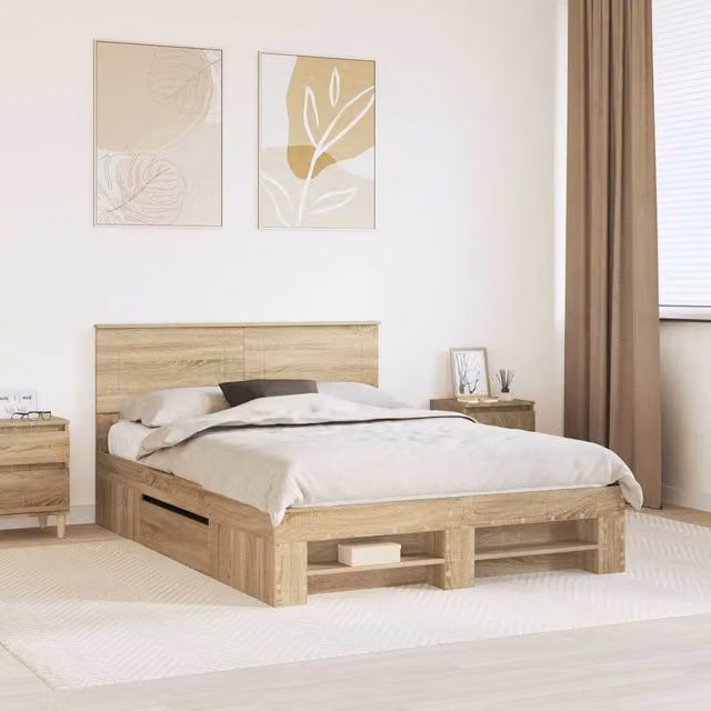 Berkfield Home Sonoma Oak Bed Frame in Brown, Engineered Wood, 150 x 200 cm