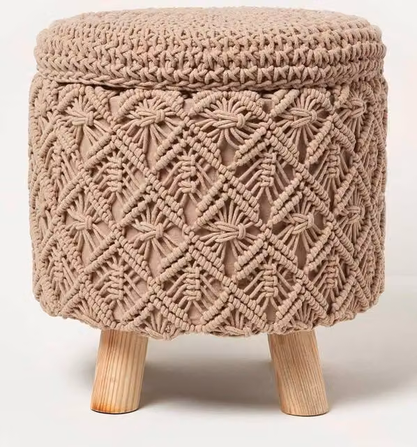 Homescapes Indy Macrame Storage Footstool in Brown