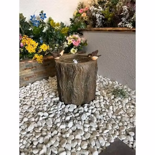 Tranquility Bird on Log Mains Power Tabletop Water Feature in Natural Brown Resin – 4