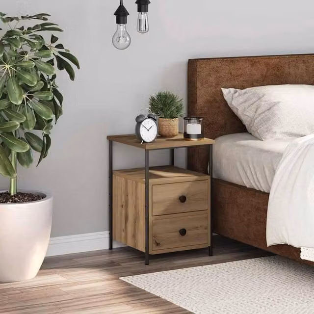 Berkfield Home Modern Artisan Oak Bedside Cabinet in Brown, W/D/H: 34 x 35.5 x 50 cm – 1