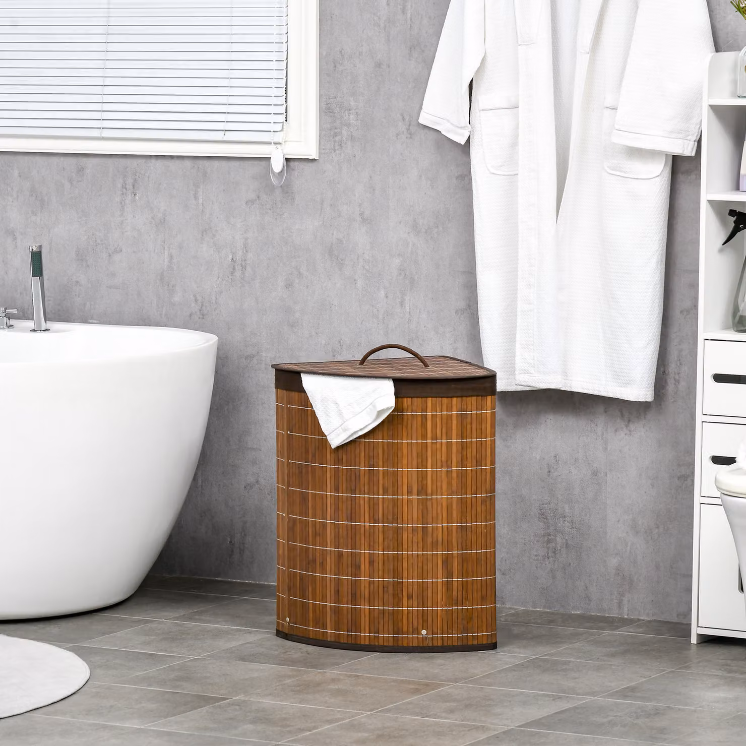 HOMCOM Bamboo Laundry Basket with Lid and Removable Washable Lining, 55 Litres, Brown, W/D/H: 38 x 38 x 57 cm – 2