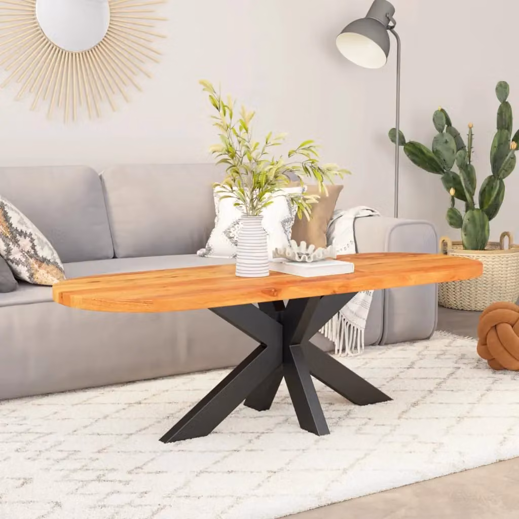 Berkfield Home Oval Solid Wood Acacia Table Top, Brown, W: 110 cm, D: 40 cm, H: 2.5 cm – 2
