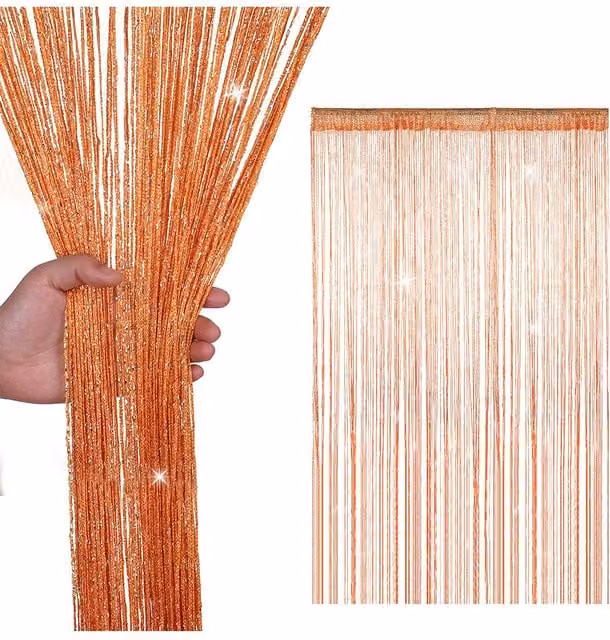 Neel Blue Orange Glitter String Curtain Polyester Fringe Spaghetti Tassel Panel, W: 90 cm, H: 200 cm