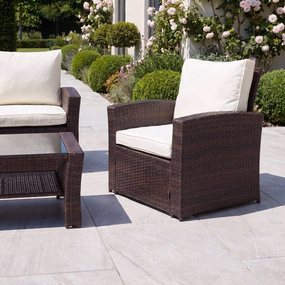 Artemis Home Pallini 4 Piece Brown Rattan Patio Set with Metal and Glass Details – 4