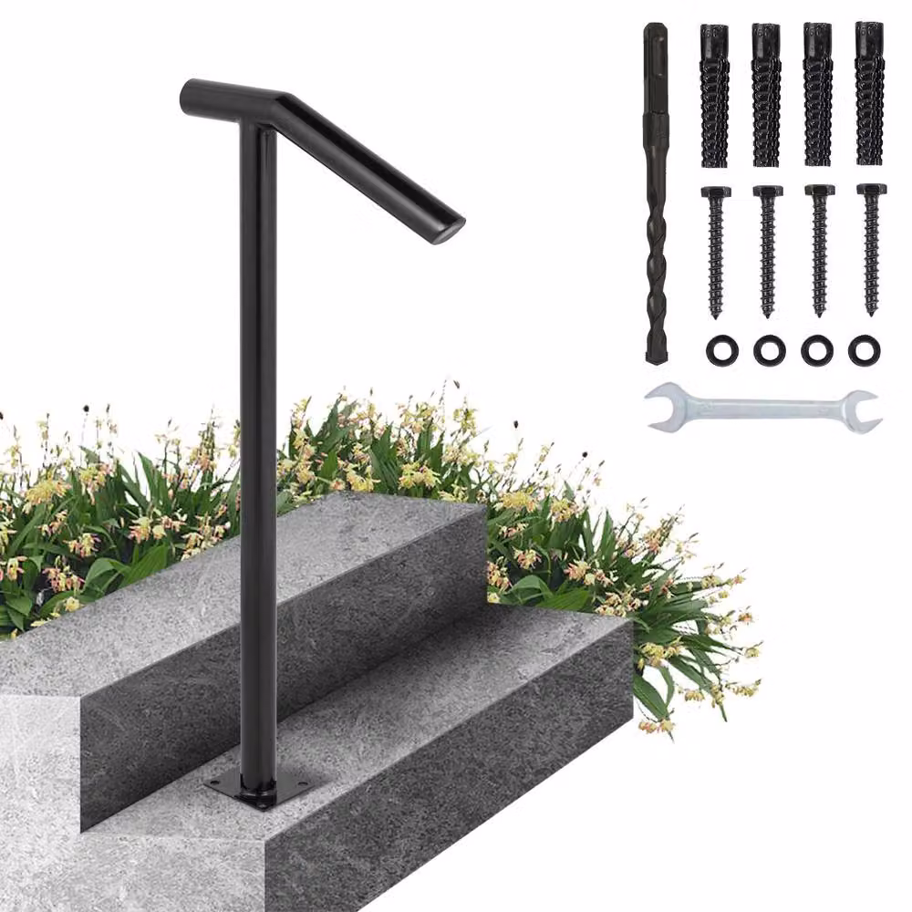 VEVOR Sturdy Metal Two-Step Outdoor Stair Railing in Matt Black, W: 45.72 cm, H: 96.52 cm – 2