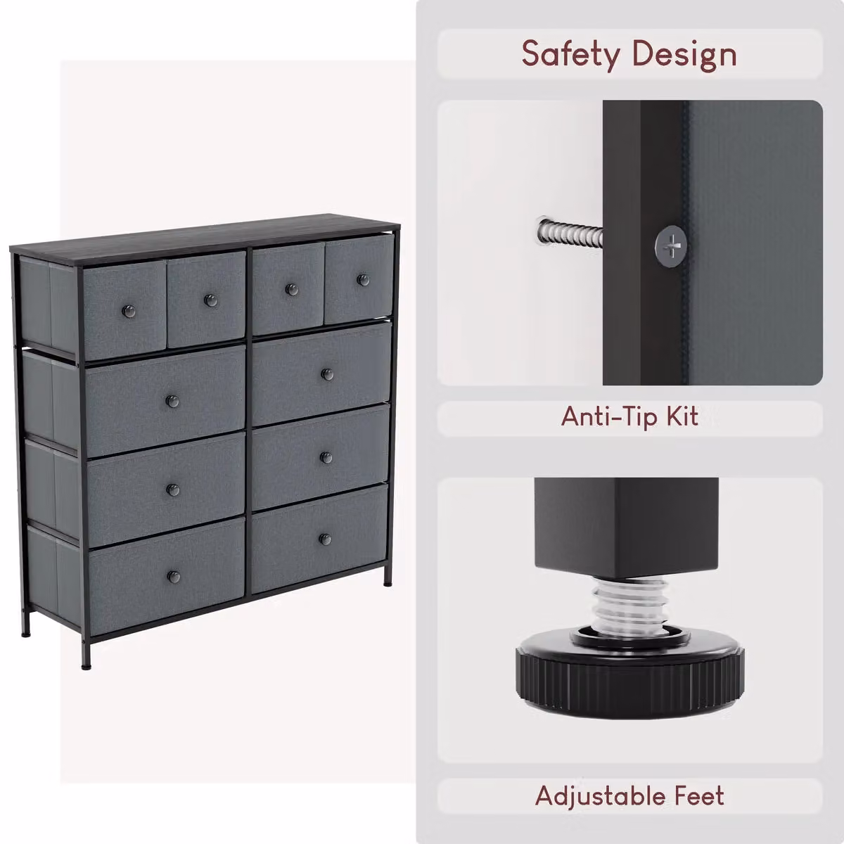 Vida Designs Chorley 10 Drawer Fabric and Metal Chest of Drawers in Grey – 3