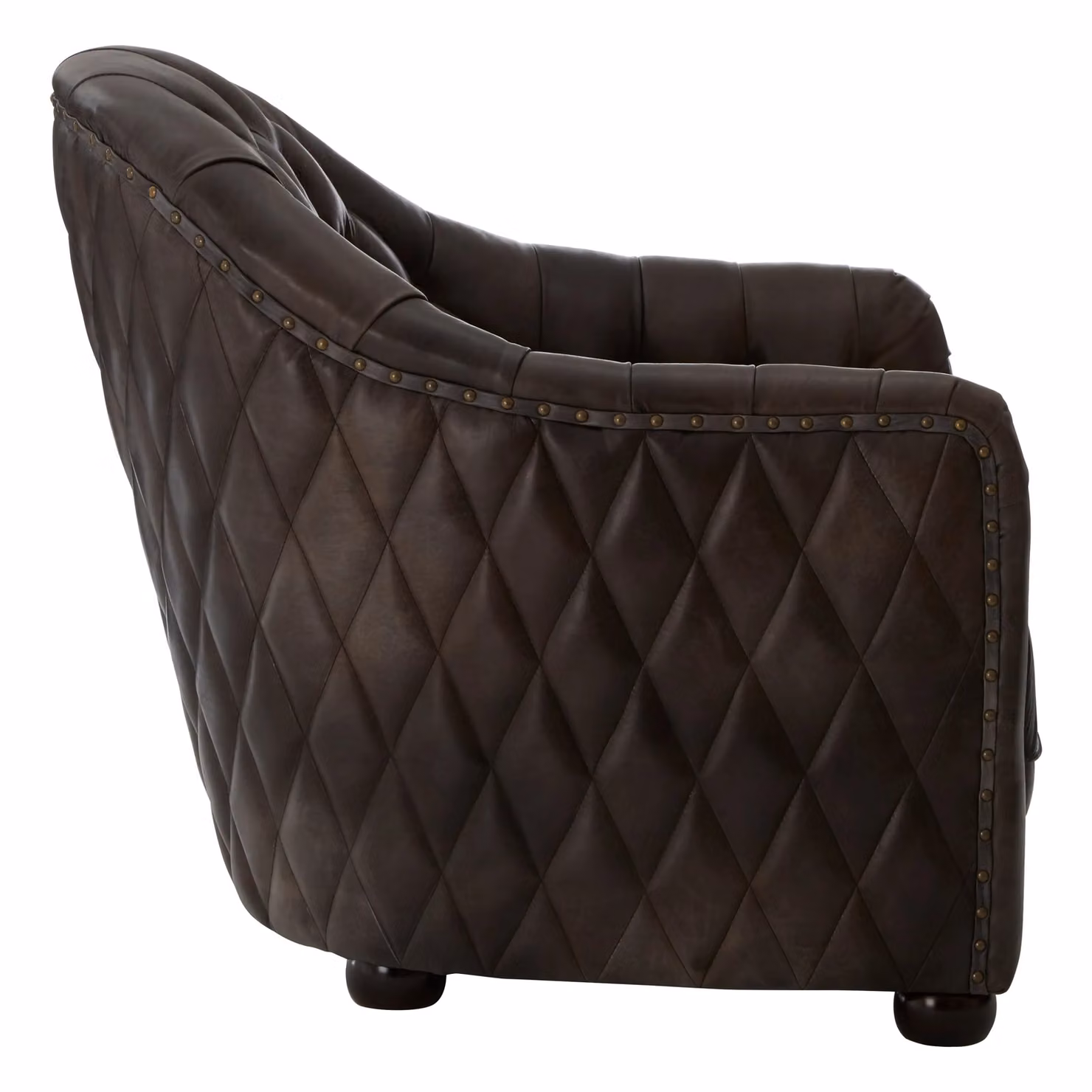 Orsina Grey Leather Chesterfield Armchair with Walnut Solid Wood Frame and Button Tufted Armrests – 2