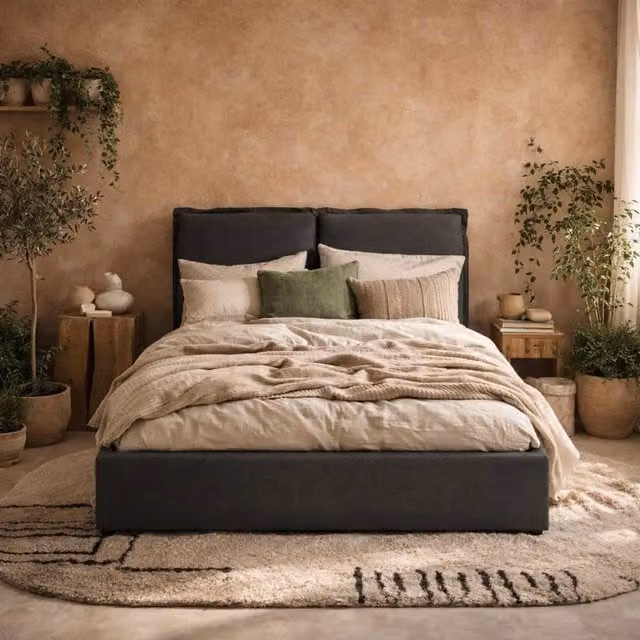 Wyld Haus Wexford Upholstered Linen King Size Bed Pillow Headboard in Dark Grey
