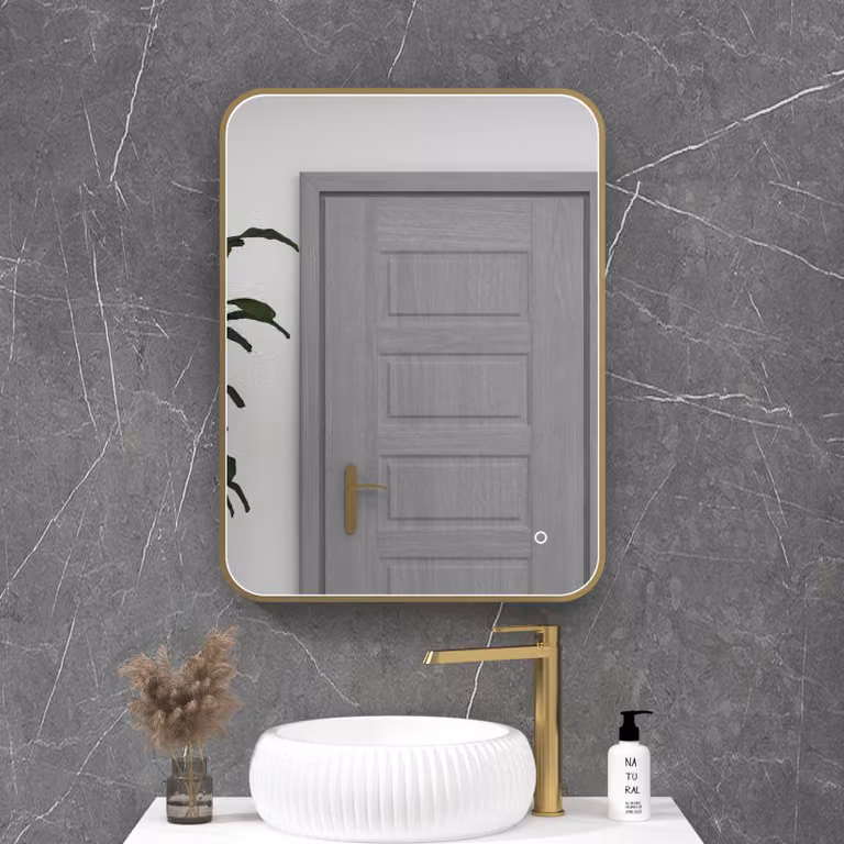 Royal Bathrooms Luxor Rectangular LED Mirror in Gold with Touch Sensor and Demister Pad