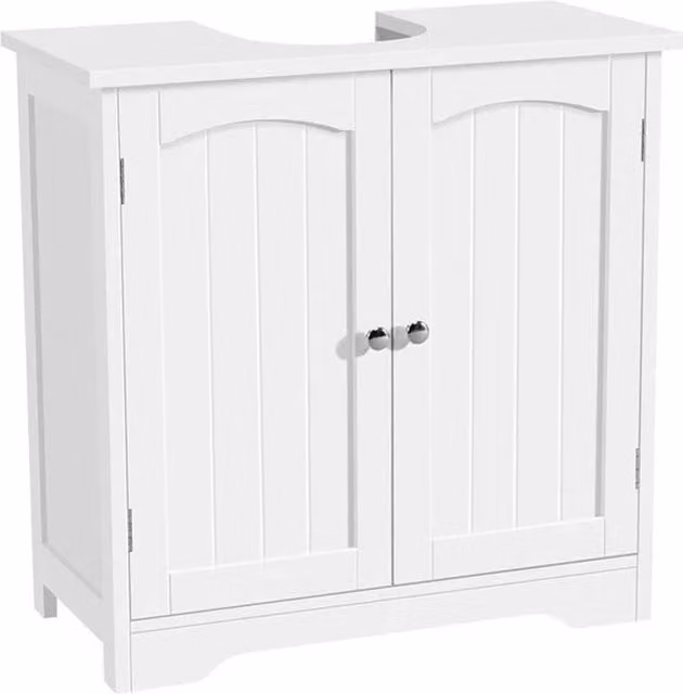 KORVIXA White Freestanding Under Sink Bathroom Storage Cabinet with Hinged Doors, W: 90 cm, H: 65 cm – 1