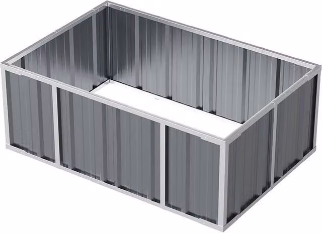 FLAVORA Grey Galvanised Steel Raised Garden Bed W: 120 cm, D: 80 cm, H: 45 cm – 1