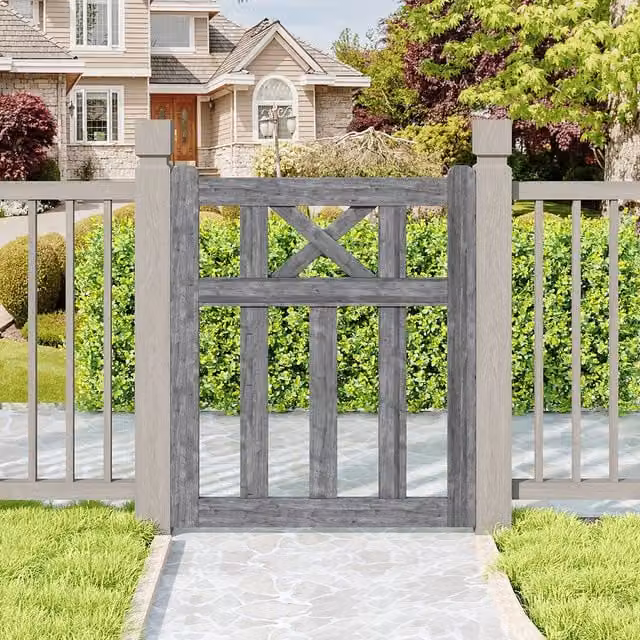 Livingandhome Outdoor Timber Single Crosshead Garden Gate in Grey, W: 76 cm, H: 90 cm