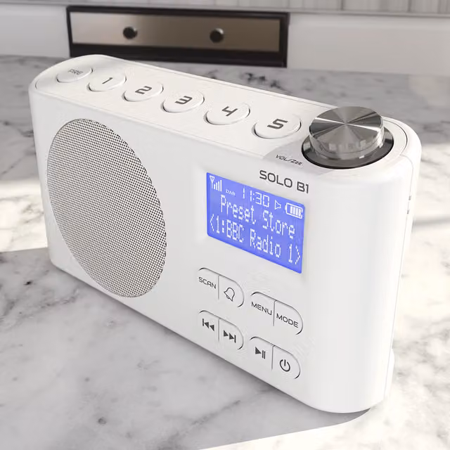Azatom Solo B1 DAB+ Portable Radio with Bluetooth and Rechargeable Battery, White