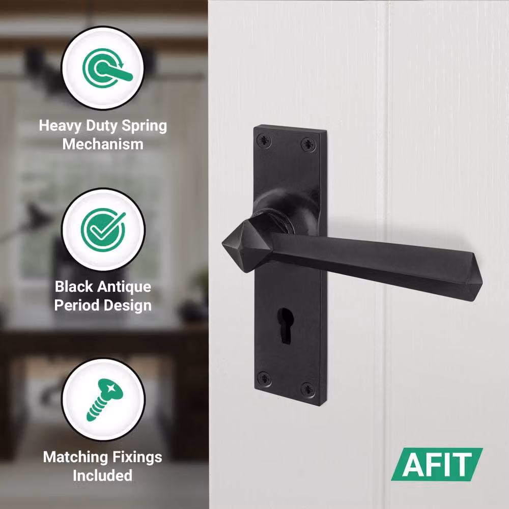 AFIT Black Antique Cast Iron Door Handles with Key Lock Backplate, Matt Finish, W/D/H: 15.0 x 15.0 x 15.0 cm – 3
