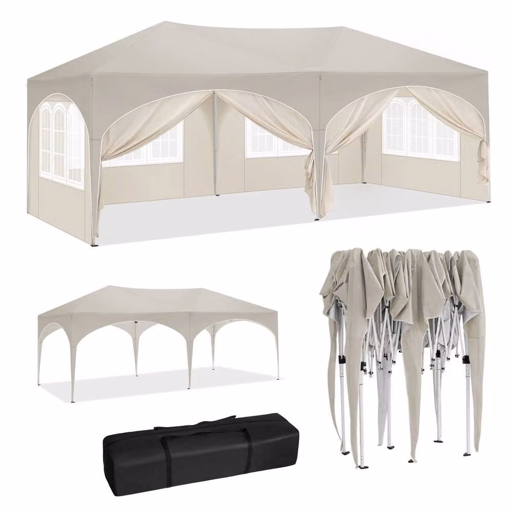 WOLTU Premium Pop Up Gazebo in Beige, 6m x 3m – 2