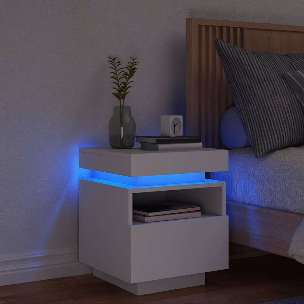 Berkfield Home Decorative Bedside Cabinet with Integrated LED Lights, White, W: 39.0 cm, D: 39.0 cm, H: 48.5 cm – 2