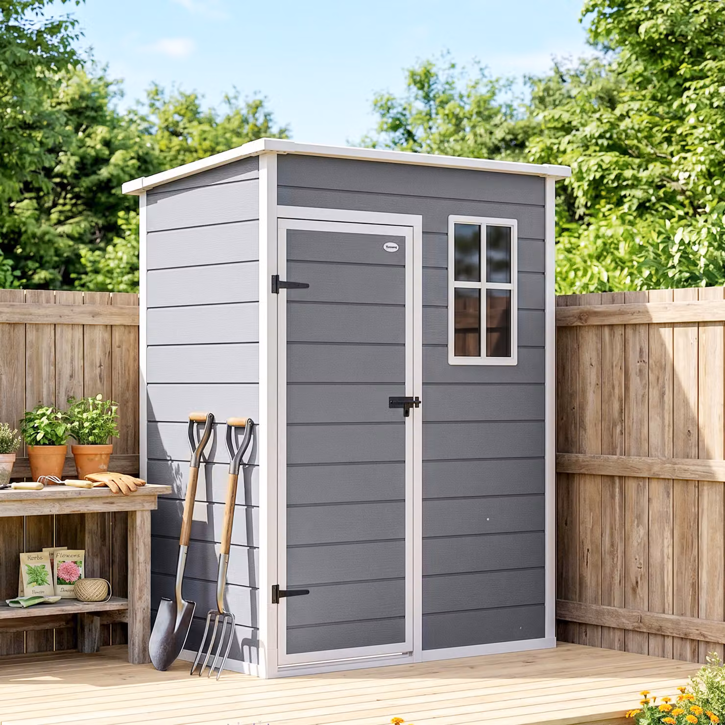 Outsunny Grey Garden Storage Shed with Lockable Door, Window and Side Vent – 7