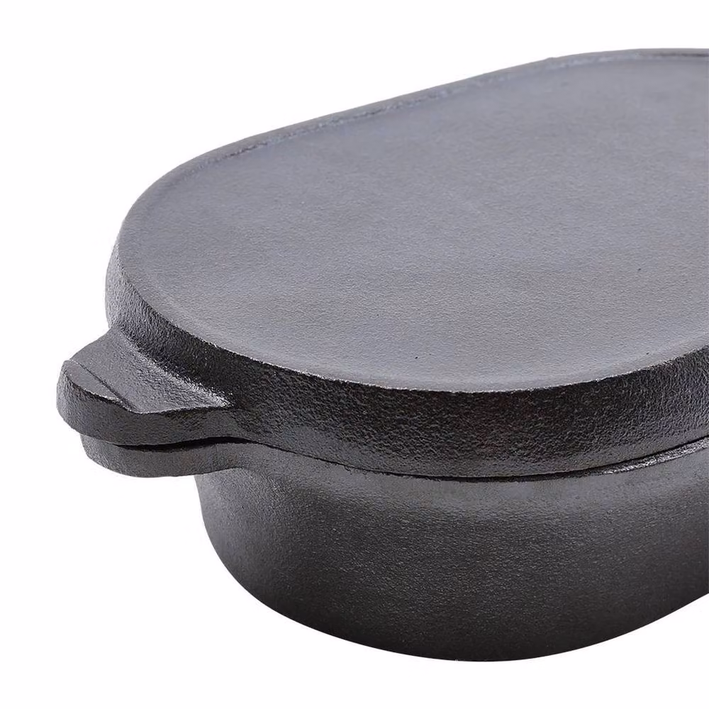 Kelvenix Pre-Seasoned Black Cast Iron Oval Braiser Casserole with Grill Lid – 3