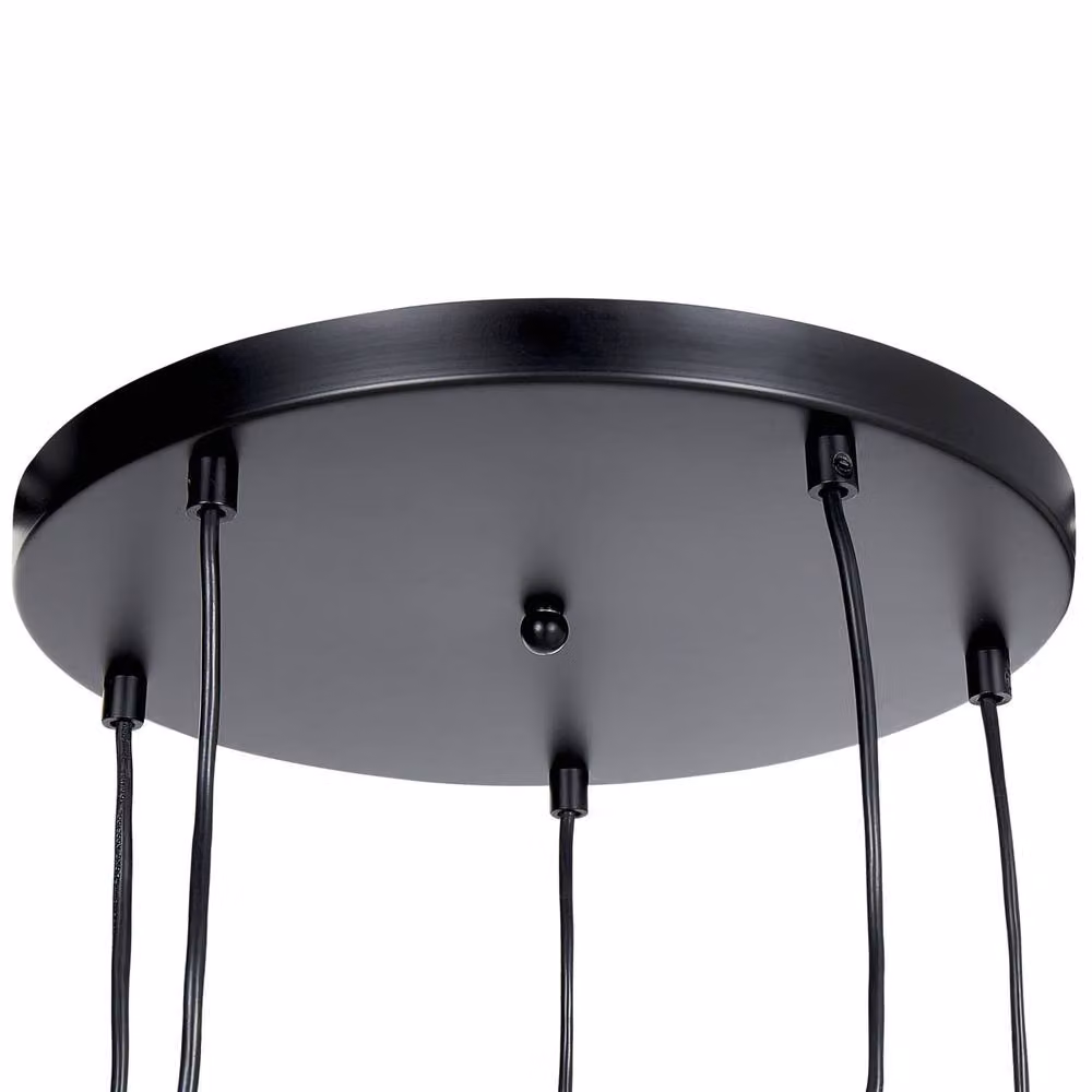 Wyld and Coco 5-Light Industrial Pendant Lamp with Grey Smoked Glass Shades and Black Metal Base – 3