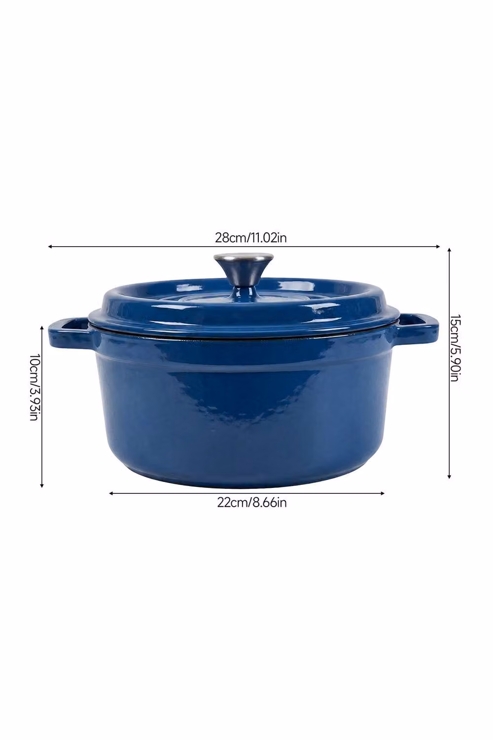 Living and Home Enamelled Cast Iron Dutch Oven Casserole Pot with Glass Lid, Dark Blue – 3