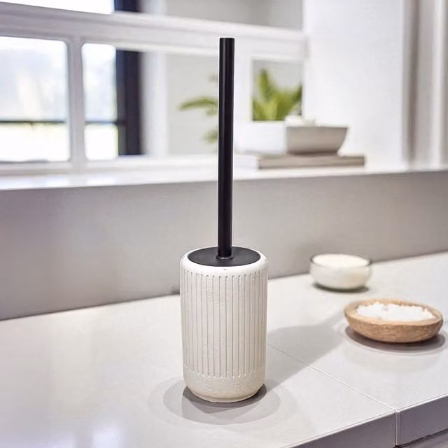 Showerdrape Alexandria Concrete Toilet Brush and Holder in Beige – 1