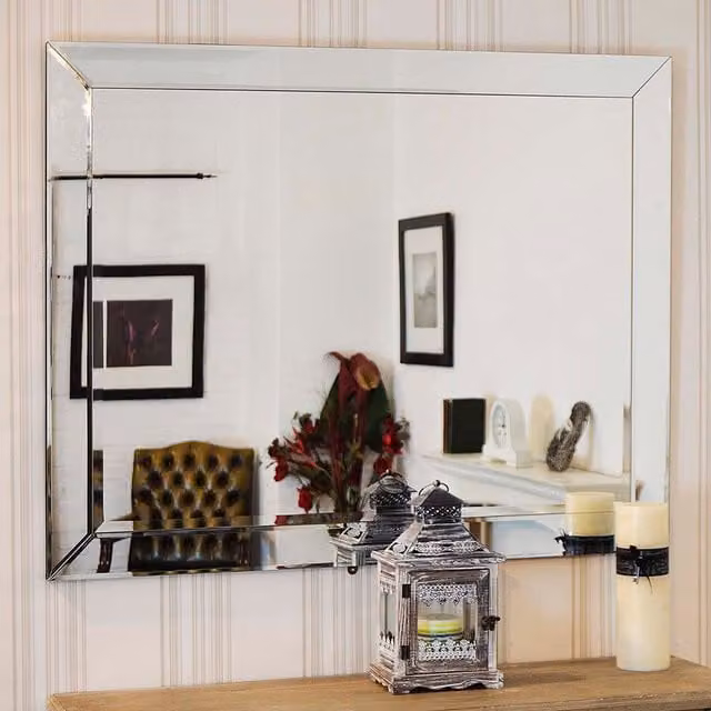 MirrorOutlet Thirlmere Modern Venetian Rectangular Dress Mirror, Silver, W: 120 cm, H: 94 cm