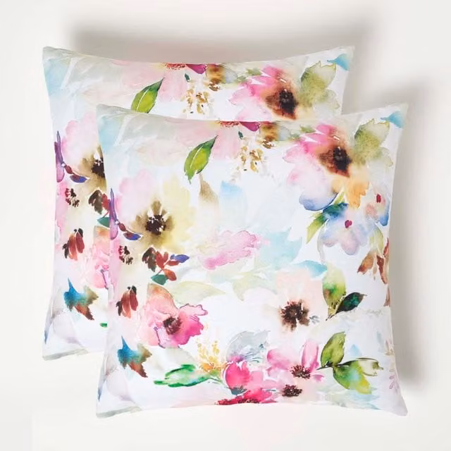 Homescapes Set of 2 Multicolour Floral Outdoor Square Cushions, W/D/H: 45 x 45 x 45 cm