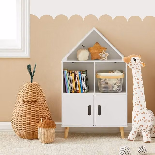 SoBuy House-Shaped Childrens Bookcase in White Scandi Style MDF – 1