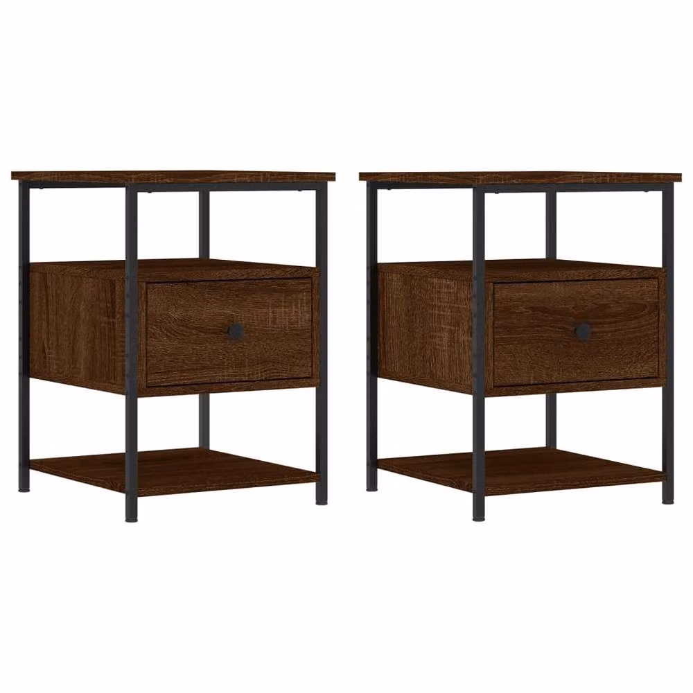 Berkfield Home Set of 2 Durable Bedside Cabinets in Brown Oak, W/D/H: 40 x 42 x 56 cm – 3