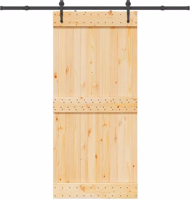 Berkfield Home Rustic Solid Wood Pine Sliding Door with Hardware Set, Brown, W: 95 cm, H: 210 cm