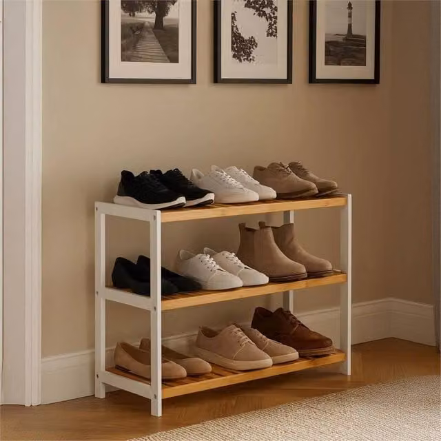 EONLION 3-Tier Bamboo Shoe Rack Stand in Natural and White – 1