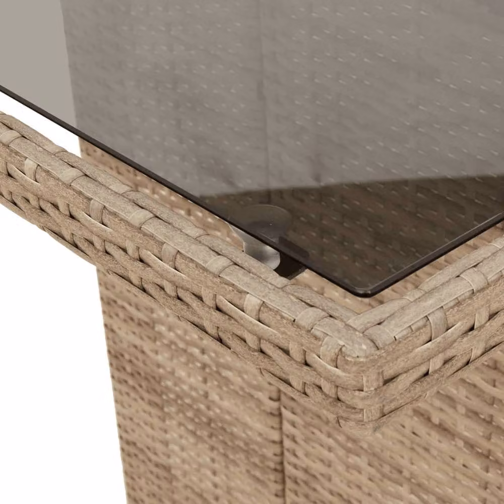 Berkfield Home Beige Poly Rattan Extendable Garden Table with Glass Top W/D/H: 190 x 80 x 75 cm – 4