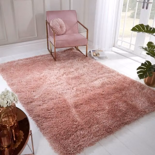 The Rug Shop UK Pink Modern Plain Machine Woven Polyester Rug W: 180 cm, D: 270 cm