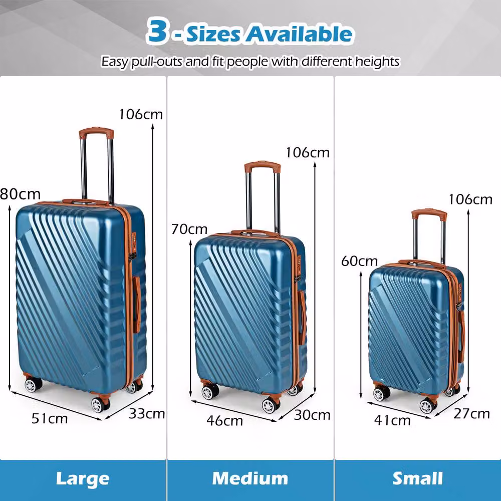 Costway 3-Piece Hard Shell Cabin Travel Suitcase Set with TSA Lock in Teal – 2