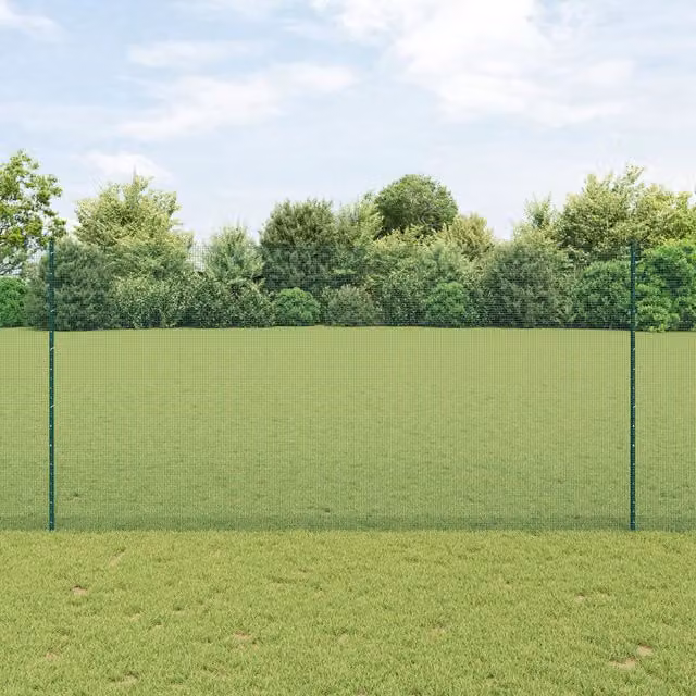 Berkfield Home Green Powder-Coated Steel Welded Wire Fence with 11 U-Profile In-Ground Posts, W: 25 m, H: 1.6 m