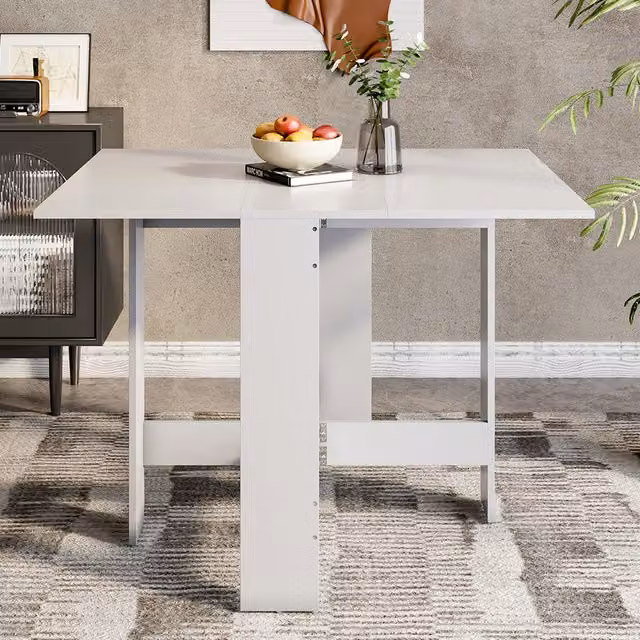 Livingandhome White Multipurpose Folding Drop Leaf Dining Table and Desk