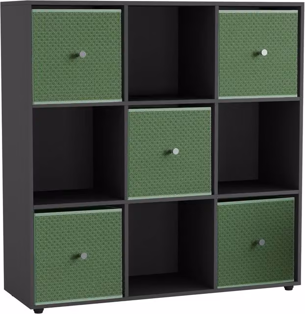 URBNLIVING Modern 9 Cube Storage Unit with Drawers in Black and Green