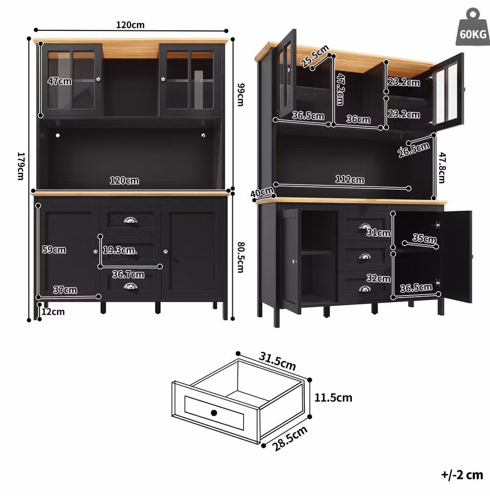 STILVORA Modern Black Freestanding Storage Cabinet with Integrated LED Lighting, 4 Doors and 3 Drawers, H 179 cm x W 40 cm x D 40 cm – 4