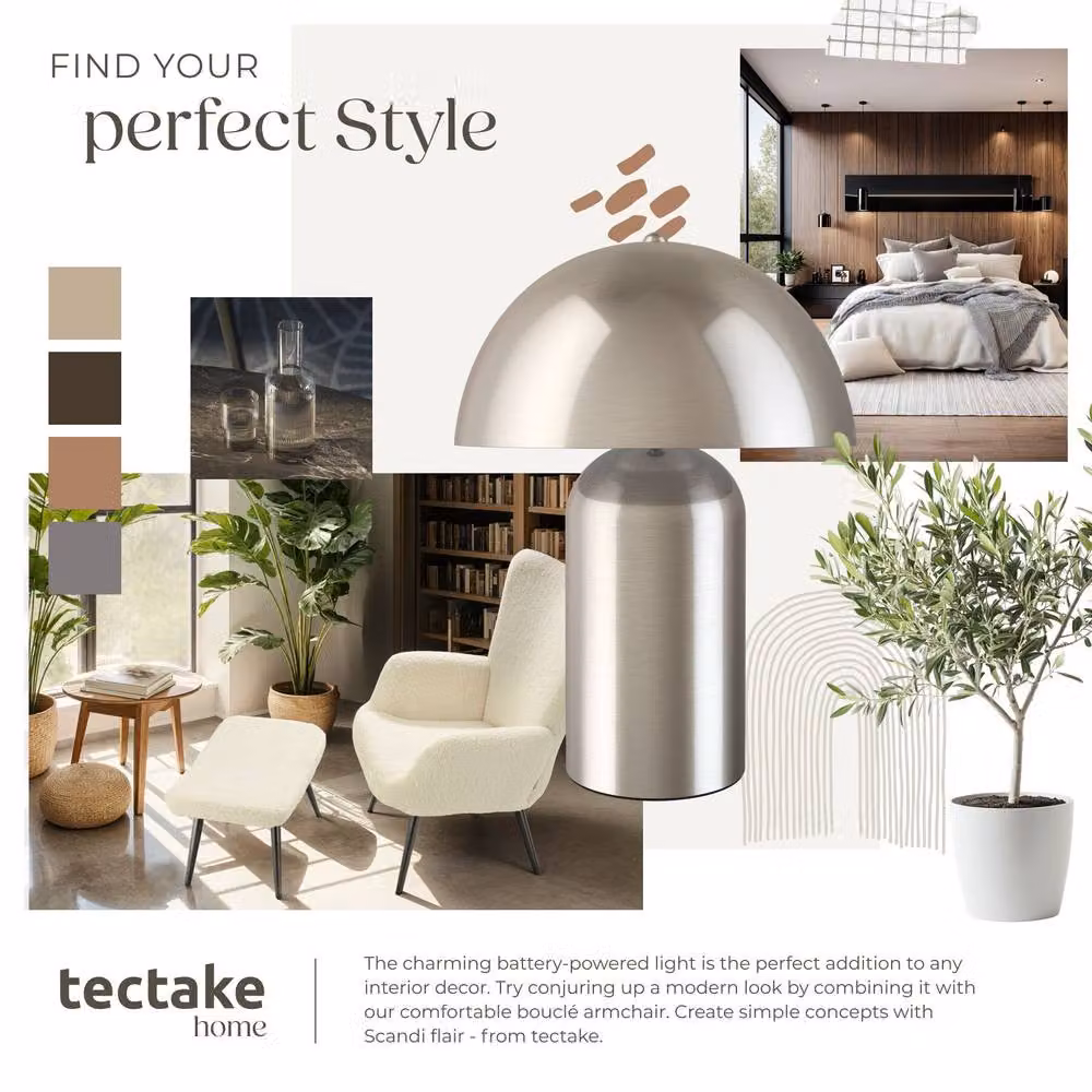 tectake Kade Retro Table Lamp in Silver with Dimmable LED and Rechargeable Battery, H 34 cm x W 25 cm x D 25 cm – 6