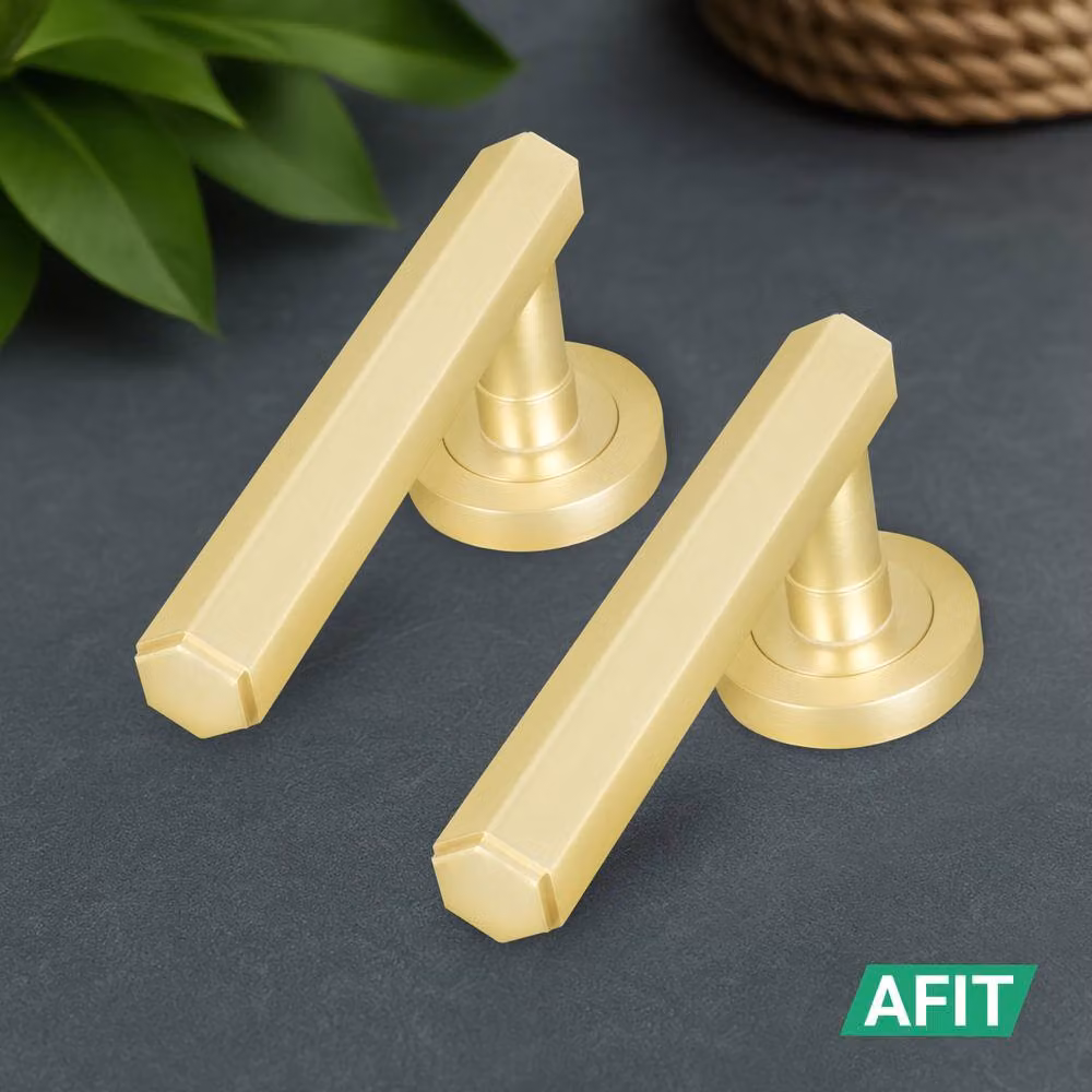 AFIT Satin Brass Fire Door Handle Latch Set with Gold Hinges, 150 x 150 mm – 6