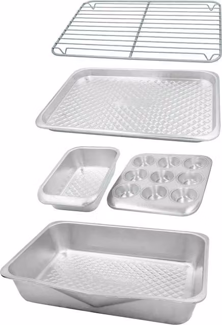 MasterClass 5pc Uncoated Aluminium Rectangular Stacking Baking Set in Silver – 1