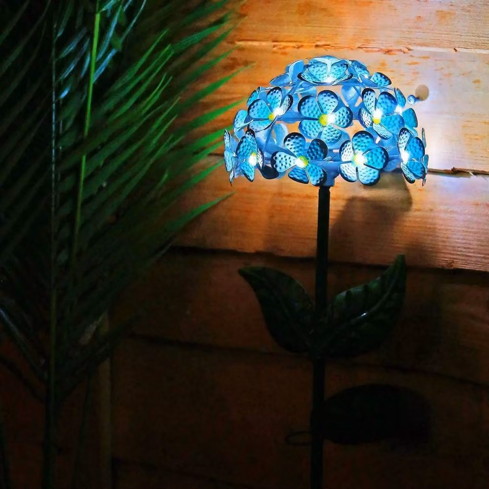 VOGREX Solar Powered 26 LED Metal Hydrangea Flower Garden Stake in Blue – 2