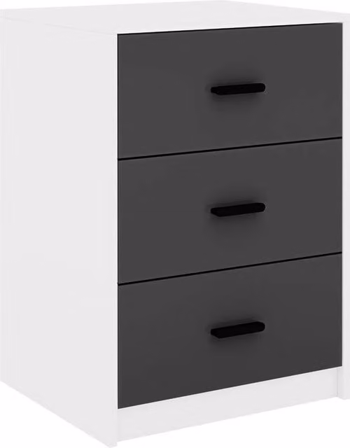 FORGEVIO Modern Bedroom Bedside Cabinet with Black Drawers and White Carcass