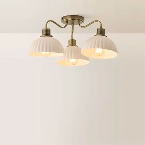 ValueLights Bourton 3 Arm Ceiling Pendant Light with Ribbed Dome Shades in Gold and Black